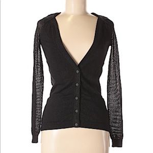 🖤 Zac Posen Target Black Glitter Sparkle Fishnet Lace Sleeve Cardigan Sweater XS